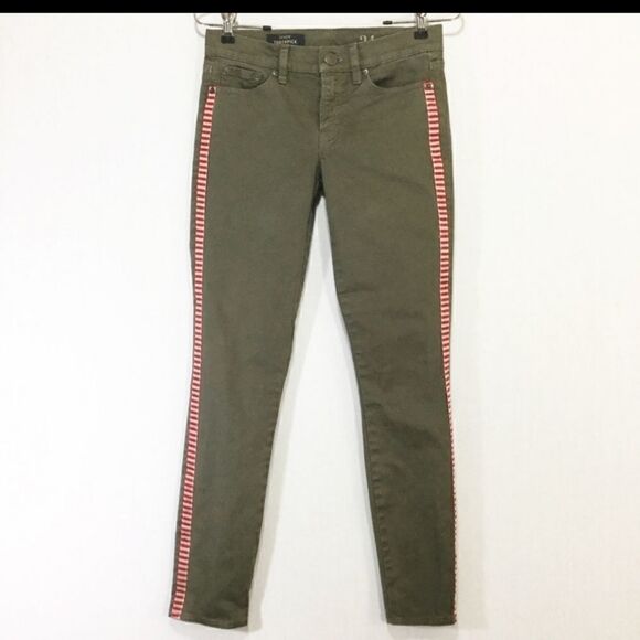 J. Crew "Toothpick Ankle" Army Green Jeans w/Tux Stripe sz.24 MSRP $128 - Picture 3 of 6